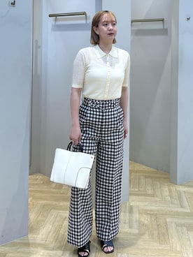 「ROPE'（ロペ）のシルクリネンポロ襟ニットカーディガン/イージーケア（カーディガン/ボレロ、ベージュ系）」を使った、MIYUKIさん（レディース・164cm）の春コーディネート