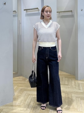 「ROPE'（ロペ）のSheep Leather Bag soiree(ソアレ) /マルチWAYバッグ（ハンドバッグ、ブラック系）」を使った、MIYUKIさん（レディース・164cm）の春コーディネート