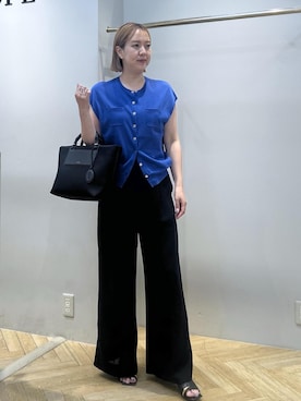 「E'POR（エポール）の【E'POR】BOAT BAG Large/A4対応・撥水・軽量・26SS新色（トートバッグ、ブラック系）」を使った、MIYUKIさん（レディース・164cm）の夏コーディネート
