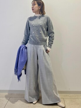 「ROPE'（ロペ）のカシミヤブレンド RPロゴリバーストール（ストール/ショール）」を使った、MIYUKIさん（レディース・164cm）の秋コーディネート