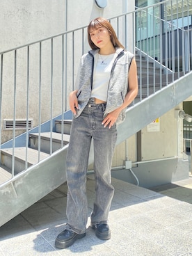 X-GIRL グレー ベスト パンツ セットアップ X-girlのベスト（グレー系）を使った人気ファッション