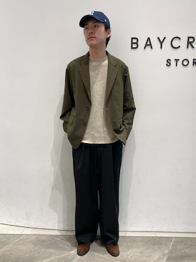 「JOURNAL STANDARD（ジャーナルスタンダード）のTR モダン ツイル ワイド ストライプ スラックス（スラックス、ブラック系）」を使った、jk090133さん（メンズ）の春コーディネート