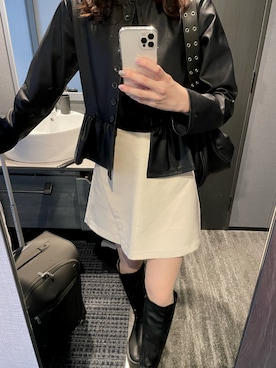 「ぺプラムトップス」｜「アイテム（ライダースジャケット）」を使った、𝒽𝓊さん（レディース・165cm）の秋コーディネート