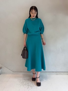 「Mila Owen（ミラオーウェン）の【ウォッシャブル】ドライタッチ袖リボンニットプルオーバー（ニット/セーター、ブルー系）」を使った、Mila Owenさんの春コーディネート