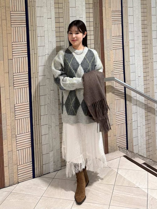 アルパカ混アーガイルミニニットワンピース（ワンピース）｜Mila Owen