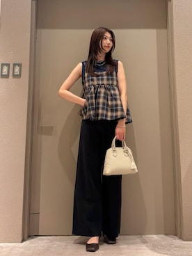 「Mila Owen（ミラオーウェン）のチェックペプラムキャミ×タンクＳＥＴ（キャミソール、ブルー系）」を使った、Mila Owenさんの春コーディネート