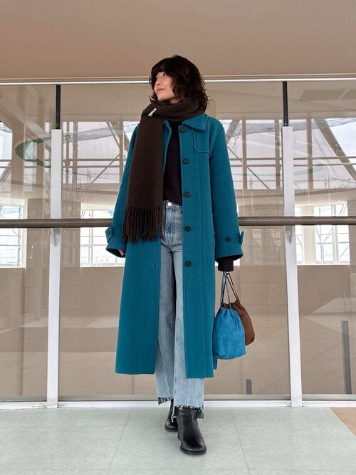 Mila Owen ベルト付きリバーピーコート ネイビー ベルト付きリバー
