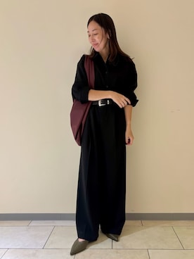 「アイテム（つなぎ/オールインワン）」を使った、Mila Owenさん（レディース・154cm）の秋コーディネート