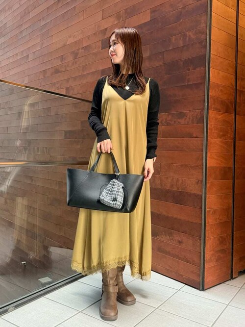 セール】サテンレーストリミングナローキャミワンピース（ワンピース