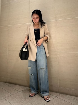 「アイテム（チューブトップ）」を使った、Mila Owenさん（レディース・151cm）の夏コーディネート