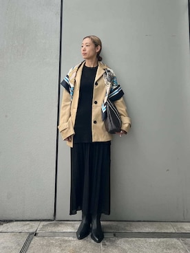 「アイテム（バンダナ/スカーフ、ブルー系）」を使った、Mila Owenさん（レディース・158cm）の冬コーディネート