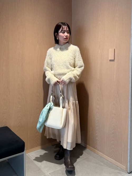 Mila Owen 衿付きニットティアードスカートコーデSET ブラウン セール】【セットアイテム】衿付きニットティアードスカートコーデSET