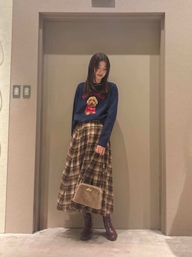 「ノーカラージャケット」｜「アイテム（ノーカラージャケット）」を使った、Mila Owenさん（レディース・169cm）の冬コーディネート