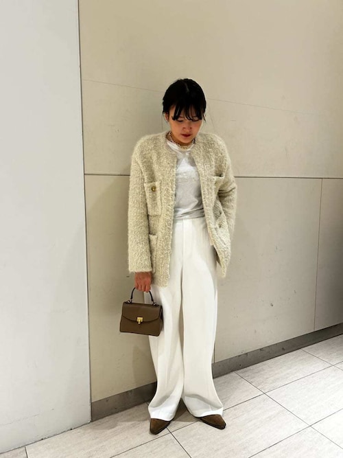 セール】金釦ラメシャギーツイードニットジャケット（ノーカラー