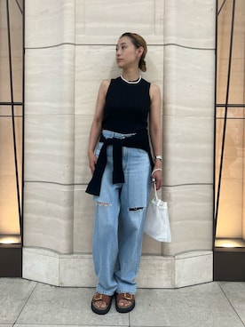 「アイテム（ネックレス）」を使った、Mila Owenさん（レディース・158cm）の夏コーディネート