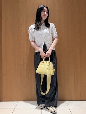 「Mila Owen（ミラオーウェン）のワッシャーハーフスリーブポロニット（ニット/セーター、ホワイト系）」を使った、Mila Owenさんの春コーディネート