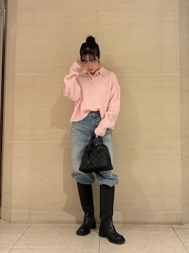 「アイテム（ポロシャツ）」を使った、Mila Owenさん（レディース・155cm）の秋コーディネート