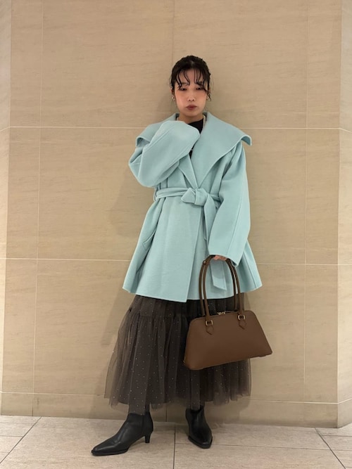 共ベルト付きビックカラーミディ丈コート（ステンカラーコート）｜Mila