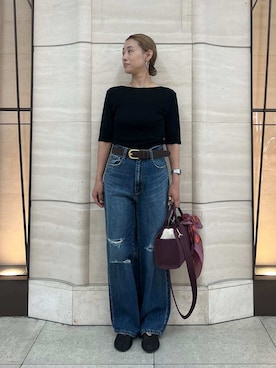 「アイテム（バンダナ/スカーフ）」を使った、Mila Owenさん（レディース・158cm）の夏コーディネート