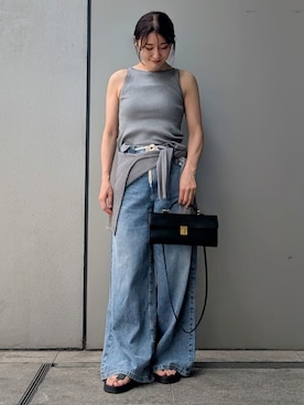 「Mila Owen（ミラオーウェン）のアイテム（デニムパンツ）」を使った、Mila Owenさん（レディース・156cm）の夏コーディネート
