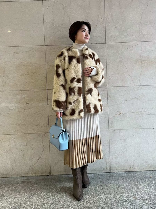 セール】マルチマテリアルノーカラーファーコート（ノーカラーコート