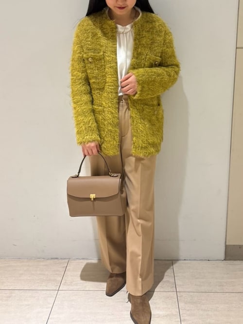 セール】金釦ラメシャギーツイードニットジャケット（ノーカラー