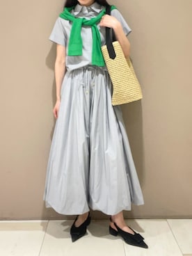 「Mila Owen（ミラオーウェン）のストライプセパレートバルーンシャツワンピース（ワンピース、ブルー系）」を使った、Mila Owenさんの春コーディネート