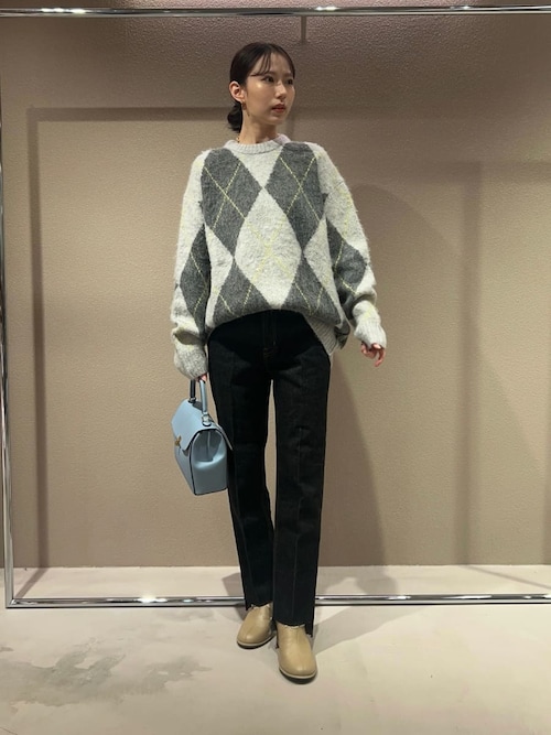 セール】アルパカ混アーガイルミニニットワンピース（ワンピース