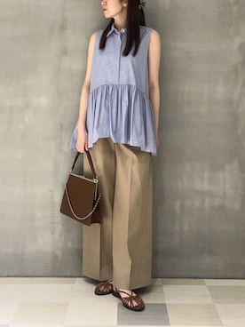 「Mila Owen（ミラオーウェン）のアイテム（デニムパンツ）」を使った、Mila Owenさん（レディース・159cm）の夏コーディネート