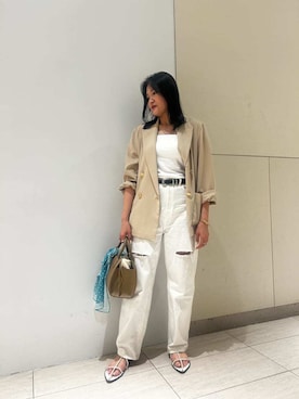 「アイテム（バンダナ/スカーフ）」を使った、Mila Owenさん（レディース・158cm）の夏コーディネート