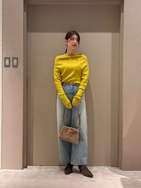 「アイテム（ノーカラーコート）」を使った、Mila Owenさん（レディース・169cm）の冬コーディネート