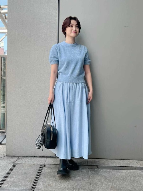 Mila owen 高級 ポンチョ PONTETORTO生地　ブルー ソフトボストントートバッグ（トートバッグ）｜Mila Owen（ミラ