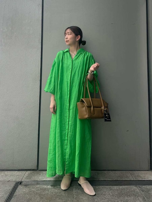 セール】ラミー100％袖ロングシャツワンピース（ワンピース