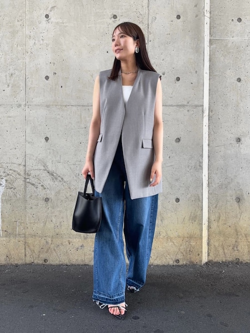 ソリッドノーカラーロングベスト（ベスト）｜Mila Owen（ミラ