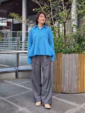 「アイテム（ポロシャツ）」を使った、Mila Owenさん（レディース・156cm）の秋コーディネート