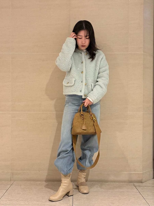 セール】金釦テディラメニットジャケット（ノーカラージャケット