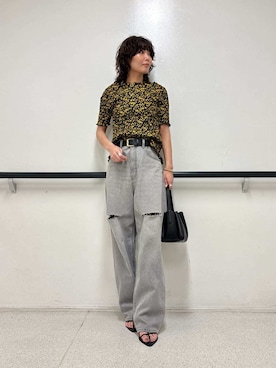 「シャーリング」｜「アイテム（Tシャツ/カットソー）」を使った、Mila Owenさん（レディース・160cm）の夏コーディネート