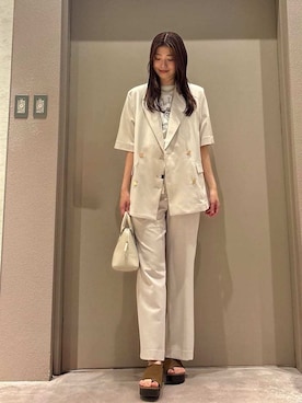 「Mila Owen（ミラオーウェン）のワイドショルダーミドルボストンバッグ（ボストンバッグ、ホワイト系）」を使った、Mila Owenさんの春コーディネート