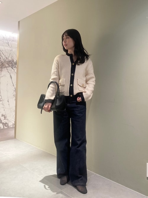 美品＊ミラオーウェン 金釦ニットジャケット　イエロー　ノーカラー　金ボタン　黄 Mila Owen（ミラオーウェン）の「金釦ノーカラーツイード
