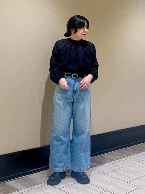 セール】【WEB限定00サイズ】ルーズフィットタックバギーデニムパンツ