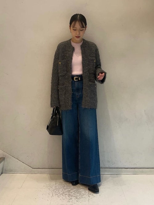 金釦ラメシャギーツイードニットジャケット（ノーカラージャケット