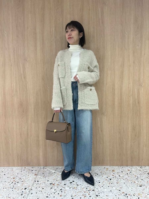 金釦ラメシャギーツイードニットジャケット（ノーカラージャケット