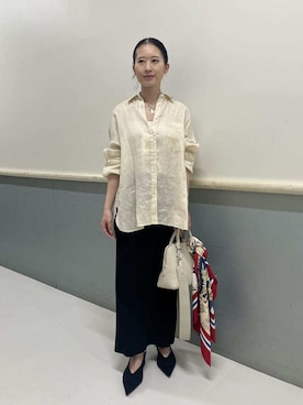 「Mila Owen（ミラオーウェン）のポケット付きフレンチリネンシャツ（シャツ/ブラウス、ベージュ系）」を使った、Mila Owenさんの春コーディネート