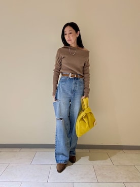 「Mila Owen（ミラオーウェン）のアイテム（ブーツ）」を使った、Mila Owenさん（レディース・154cm）の秋コーディネート