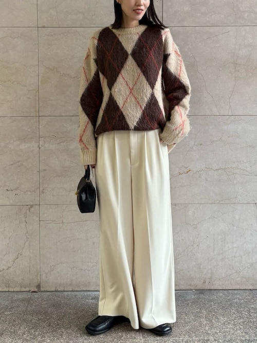 セール】アルパカ混アーガイルミニニットワンピース（ワンピース