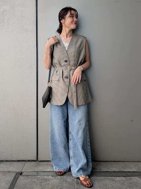 「Mila Owen（ミラオーウェン）のアイテム（デニムパンツ）」を使った、Mila Owenさん（レディース・156cm）の夏コーディネート