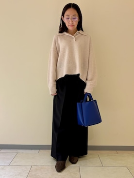 「アイテム（ポロシャツ）」を使った、Mila Owenさん（レディース・154cm）の秋コーディネート