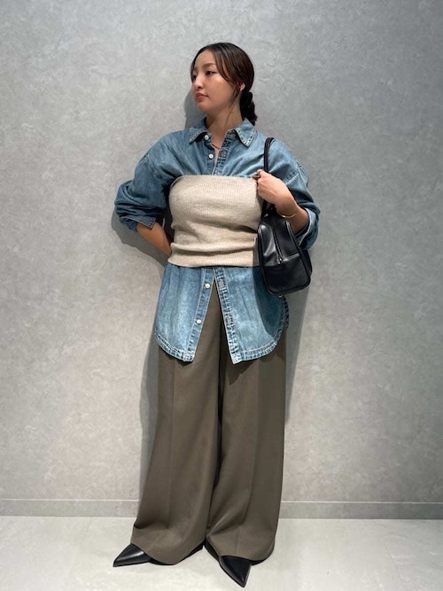 新作ミラオーウェン【セットアイテム】ポロ襟ワイドリブベアSETモヘアニットグレー Mila Owen（ミラオーウェン）の「【セットアイテム】ポロ襟