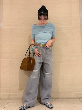 「アイテム（チューブトップ）」を使った、Mila Owenさん（レディース・155cm）の夏コーディネート