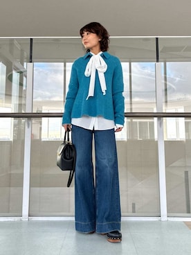 「アイテム（ポロシャツ）」を使った、Mila Owenさん（レディース・160cm）の冬コーディネート